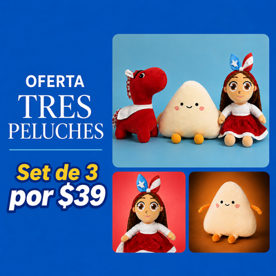 Oferta 3 Peluches Boricuas  | Caballo Colorete + Sr. Sandwichito de Mezcla + Jibarita