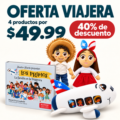 Oferta Viajera | 3 Peluches + 1 Libro Bilingüe