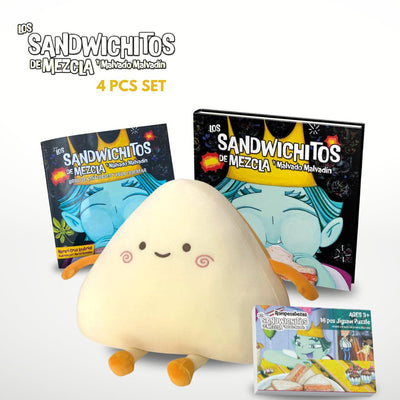 4 pcs Set Los Sandwichitos de Mezcla | Libro + Libro Actividades + Peluche + Rompecabezas | Español - Audaz Editorial